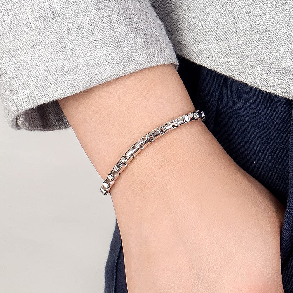 Dankadi Bracciale a maglia veneziana fine 3 mm 5 mm in 925 argento, catena a forma di scatola quadrata rotonda, chiusura morbida Rolo fine design italiano da 6,3" a 9" regalo di gioielli per uomo