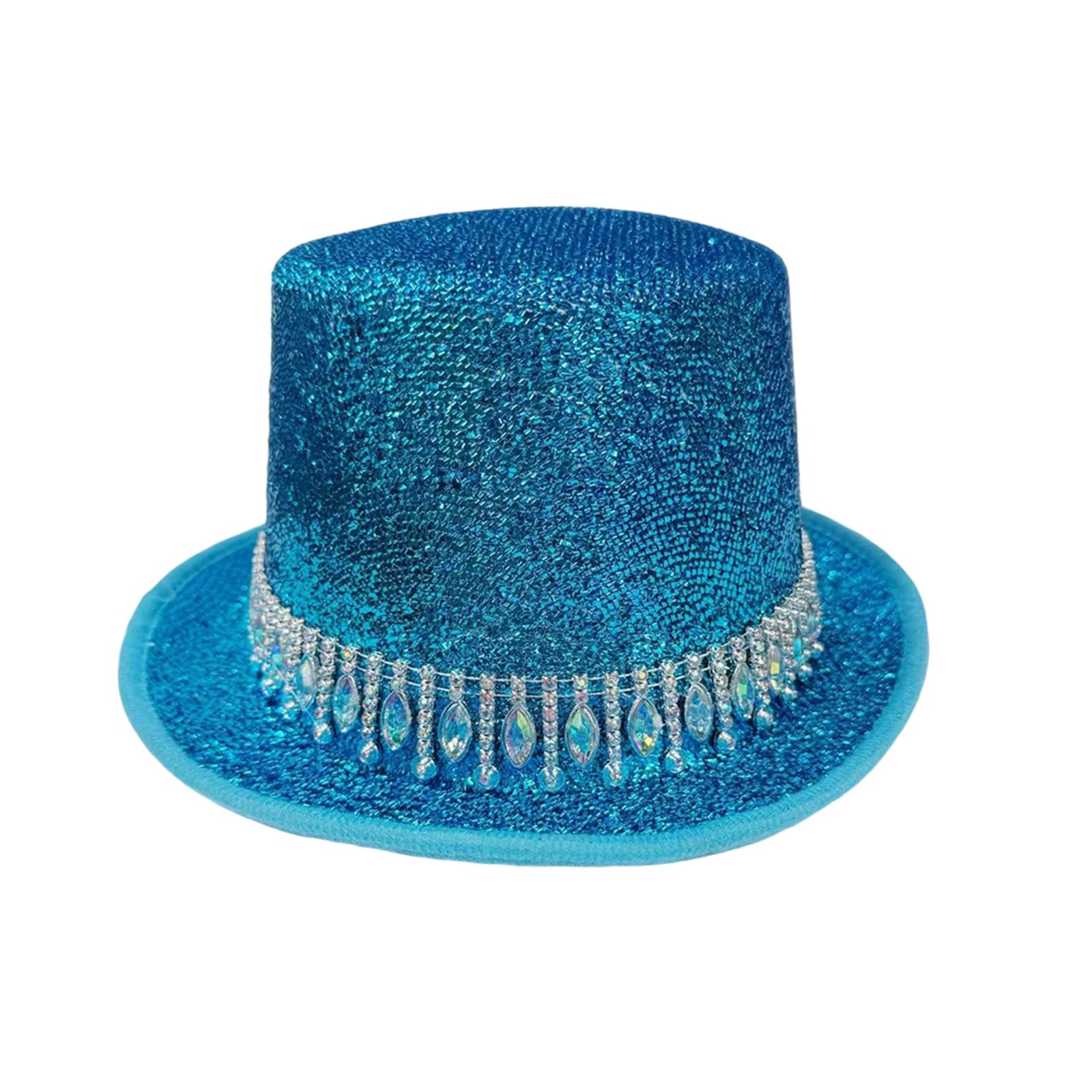 FeMereina Top Hat for Men and Women Party Hat with Rhinestone Decorative Band for Bachelorette Party Costume Hat (Light Blue, One Size)