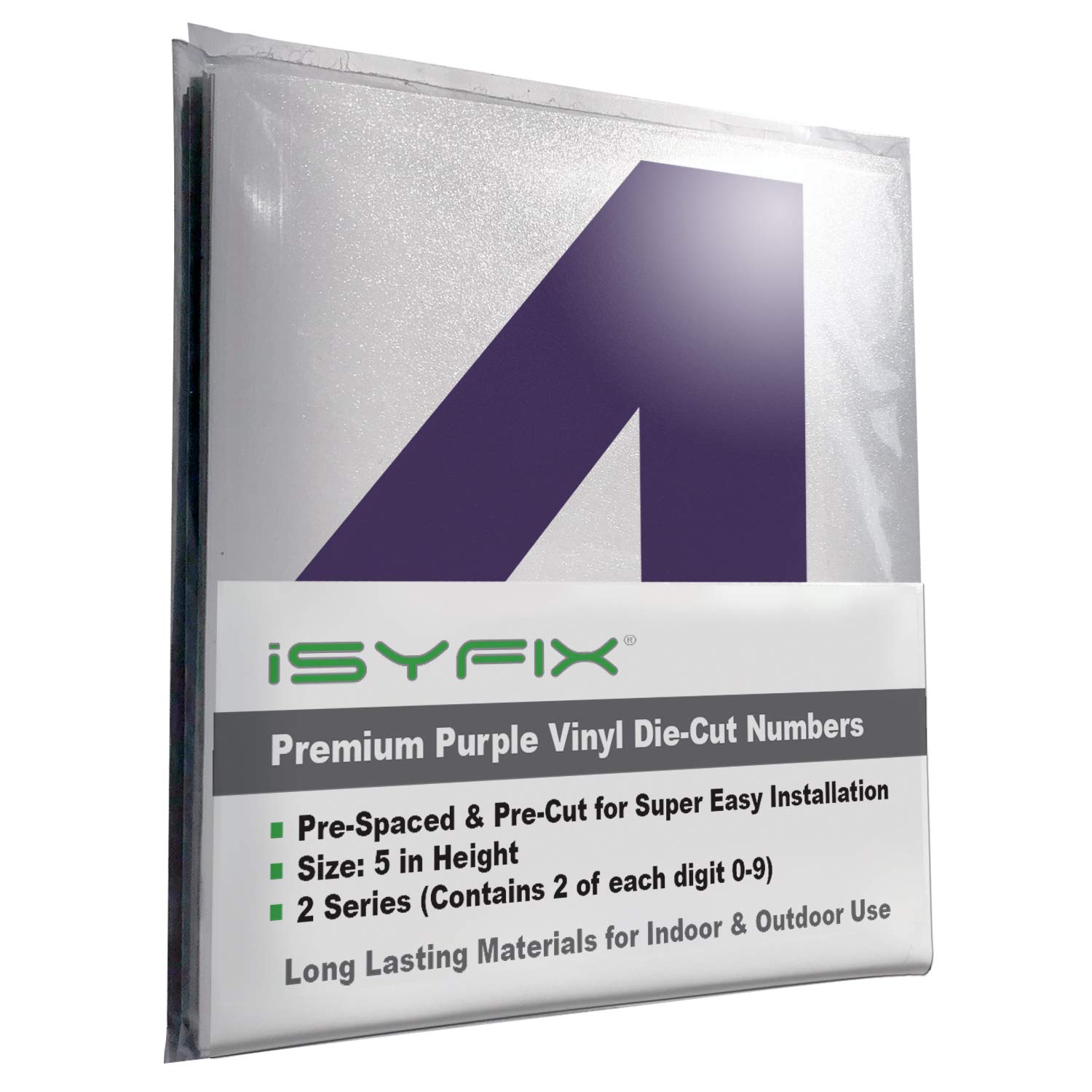 iSYFIX Purple Vinyl Numbers Stickers – 5 Inch Self Adhesive (2 Sets)- Premium Decal Die Cut and Pre-Spaced for Mailbox, Signs, Window, Door, Cars,