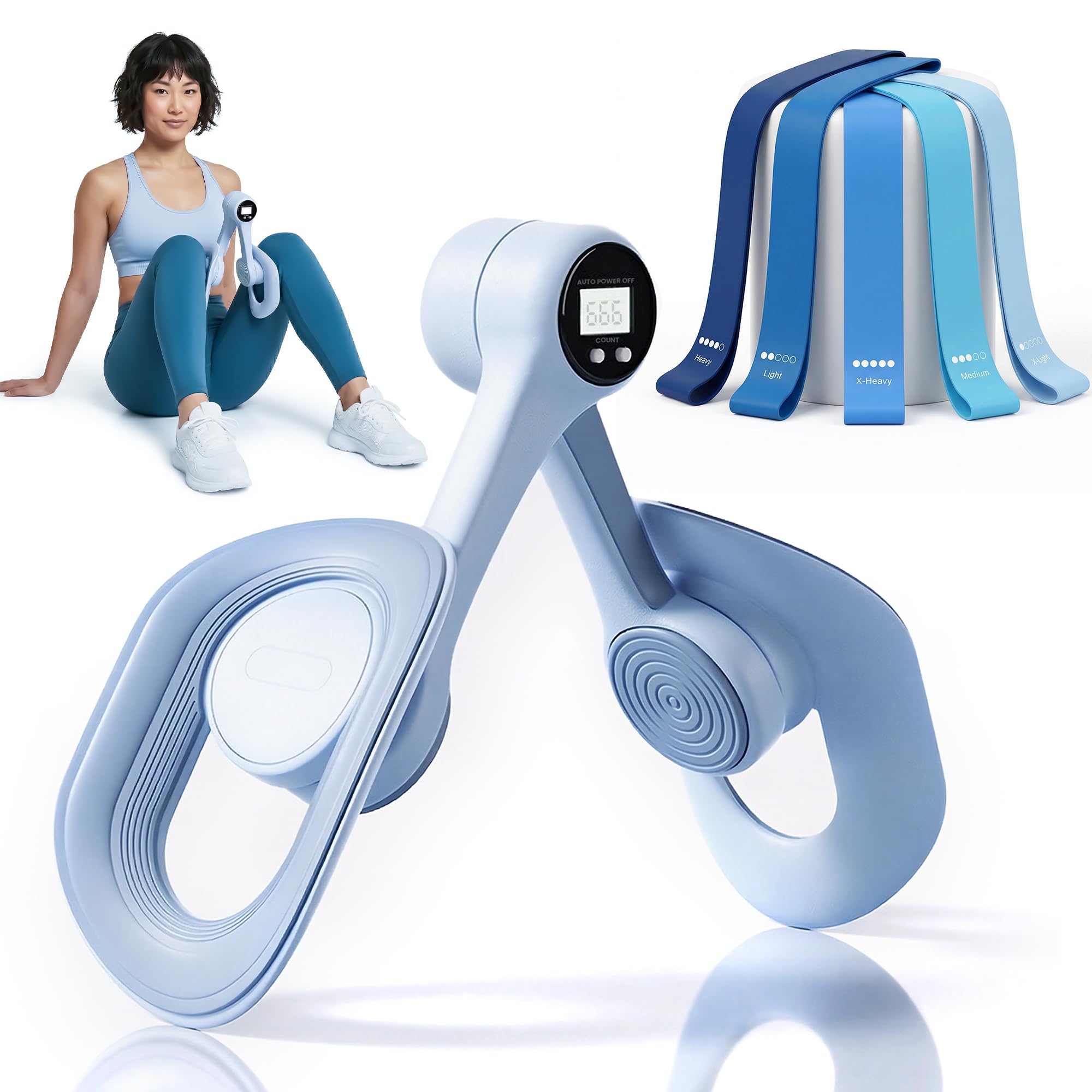 Thigh Hip Master with 5PCS Resistance Band Set for Women | Inner Thigh Trainer with EVA Soft Cushion, 360° Rotating Leg Exerciser - Home Gym Equipment for Legs, Arms, Glutes & Pelvic Floor (Blue)-image-22