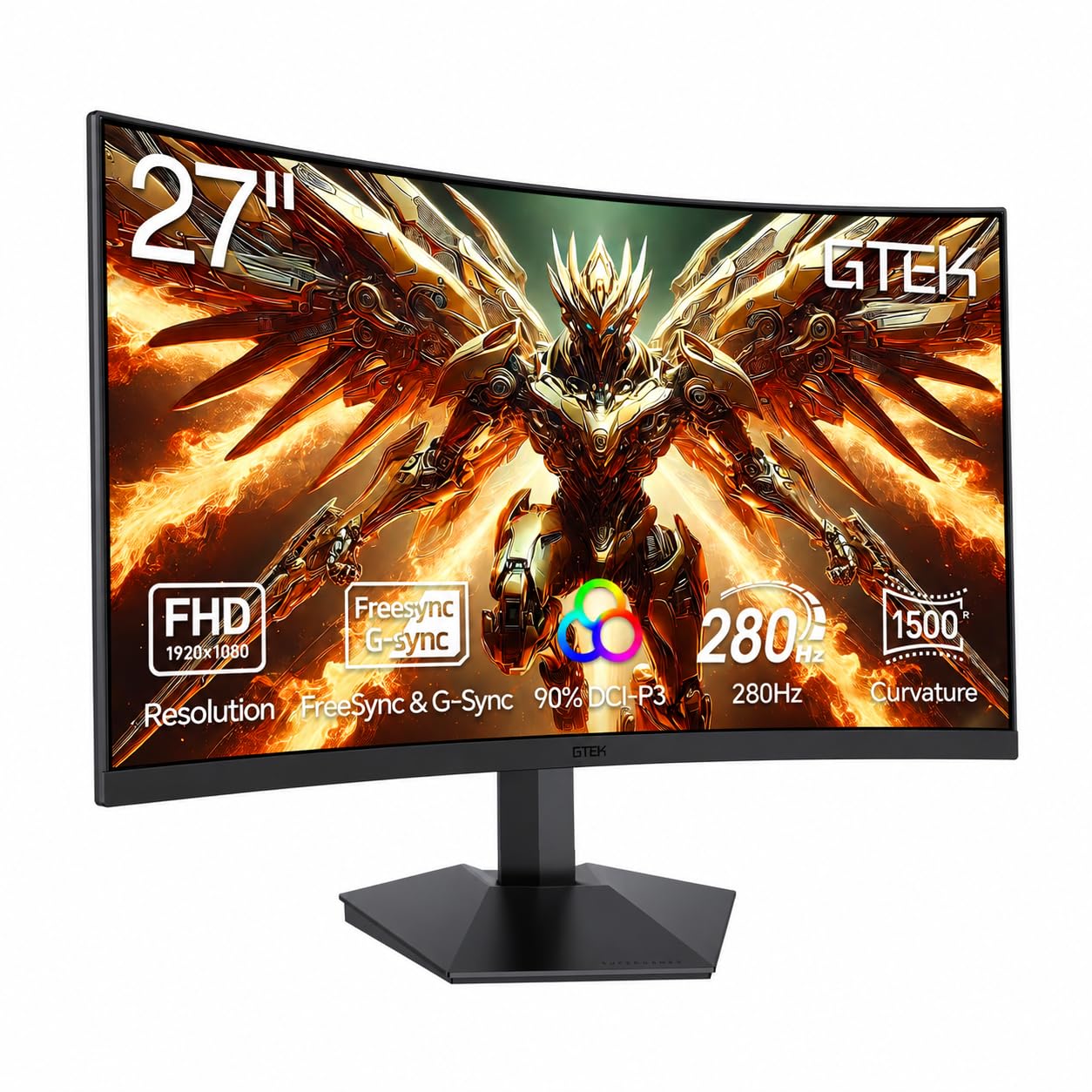 GTek Moniteur de Jeu 240 Hz, écran sans Cadre de 27 Pouces Full HD 1920 x 1080p, incurvé 1800R, VA 1ms MPRT, FreeSync, Haut-parleurs, DisplayPort/HDMI, VESA - F2740C