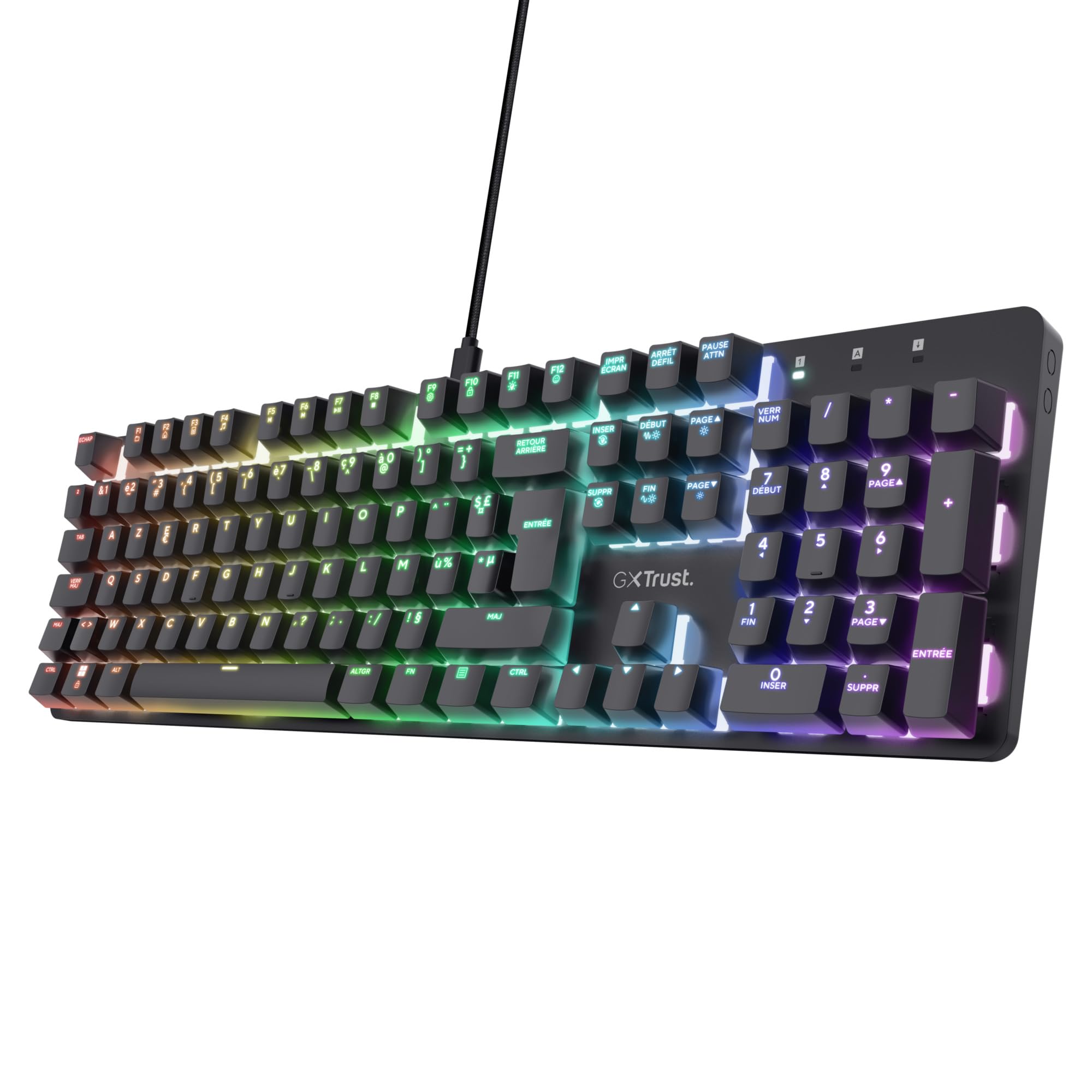 GXTrust Zora Clavier Mécanique Française AZERTY avec Éclairage RGB, Noir | Commutateurs Huano Linéaires, Anti-Ghosting N-Key Rollover, Clavier Gamer Filaire Programmable PC, Laptop