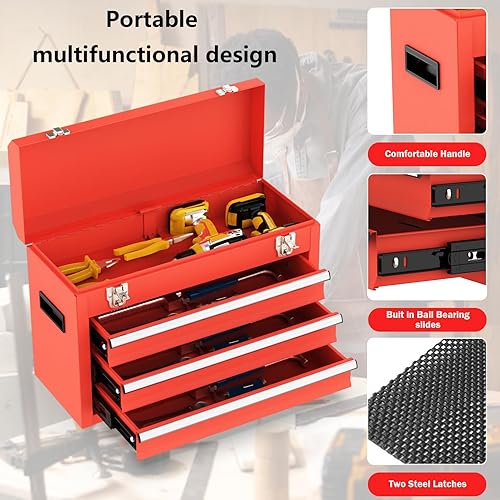 Miniatura 4 de Caja de herramientas de metal de 3 cajones, caja de herramientas de metal portátil con revestimientos y cierres de EVC, caja de herramientas de