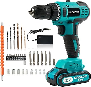 MACXCOIP Brushless Cordless Drill, 21V Electric Power Drill Driver with 3/8" Keyless Chuck, 300 In-lb Torque, 2 Variable S...