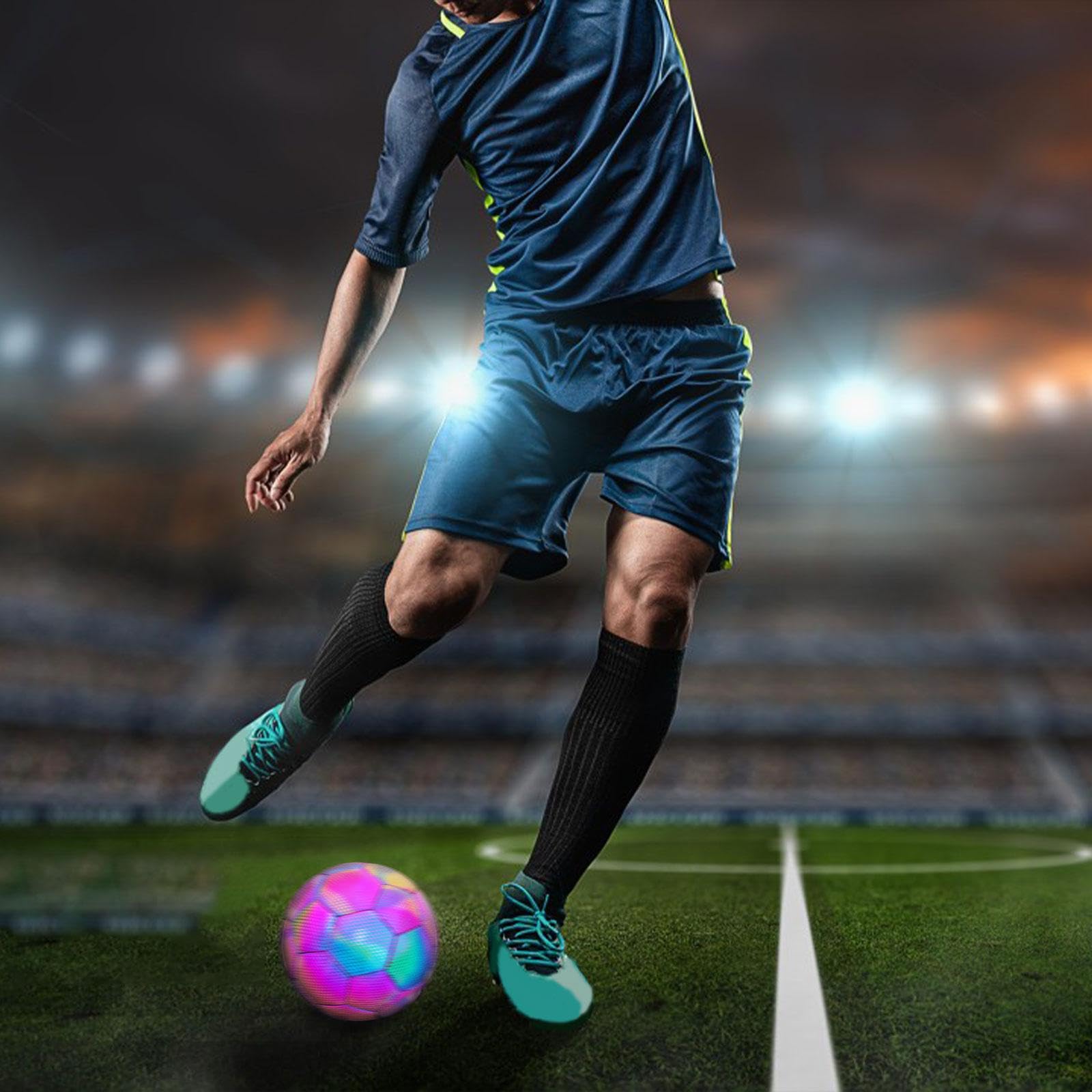 Balón de Fútbol Reflectante Suave de PU Holográfico Luminoso para Entrenamiento de Fútbol para Niños Y Adultos, Niñas Y Niños,