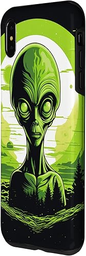 Vista 14 de iPhone 14 Pro Cute Green Alien Head UFO Space Face Alien Case