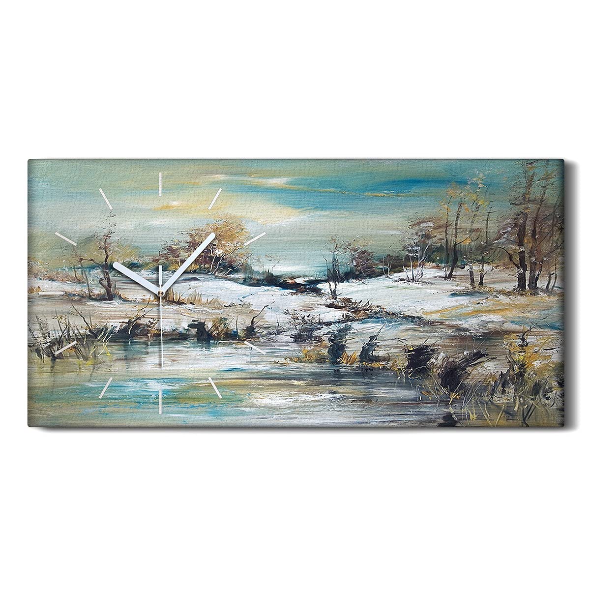 Horloge sur Toile Sans Tic-Tac pour Chambre - Fini le Bruit avec ce Paysage d'Hiver 60x30