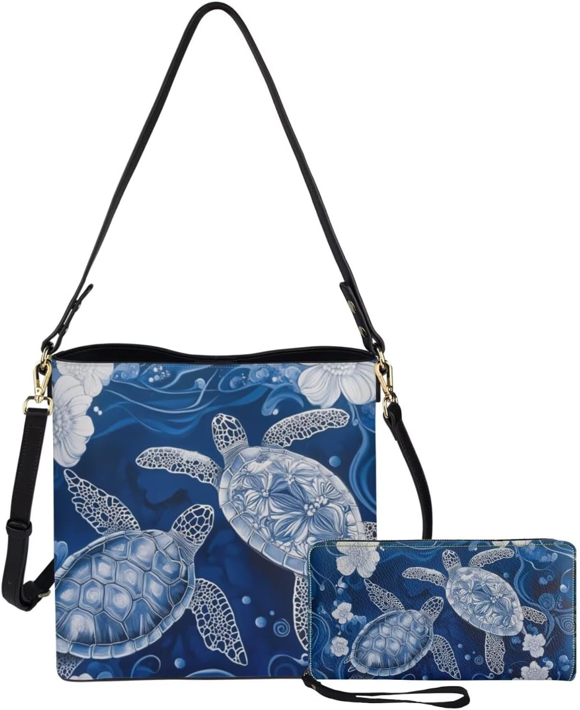 Shoulder Bags Set 2 Piece Bucket Bags Saddle Bags with Adjustable Shoulder Strap Wristlet Purses for Women