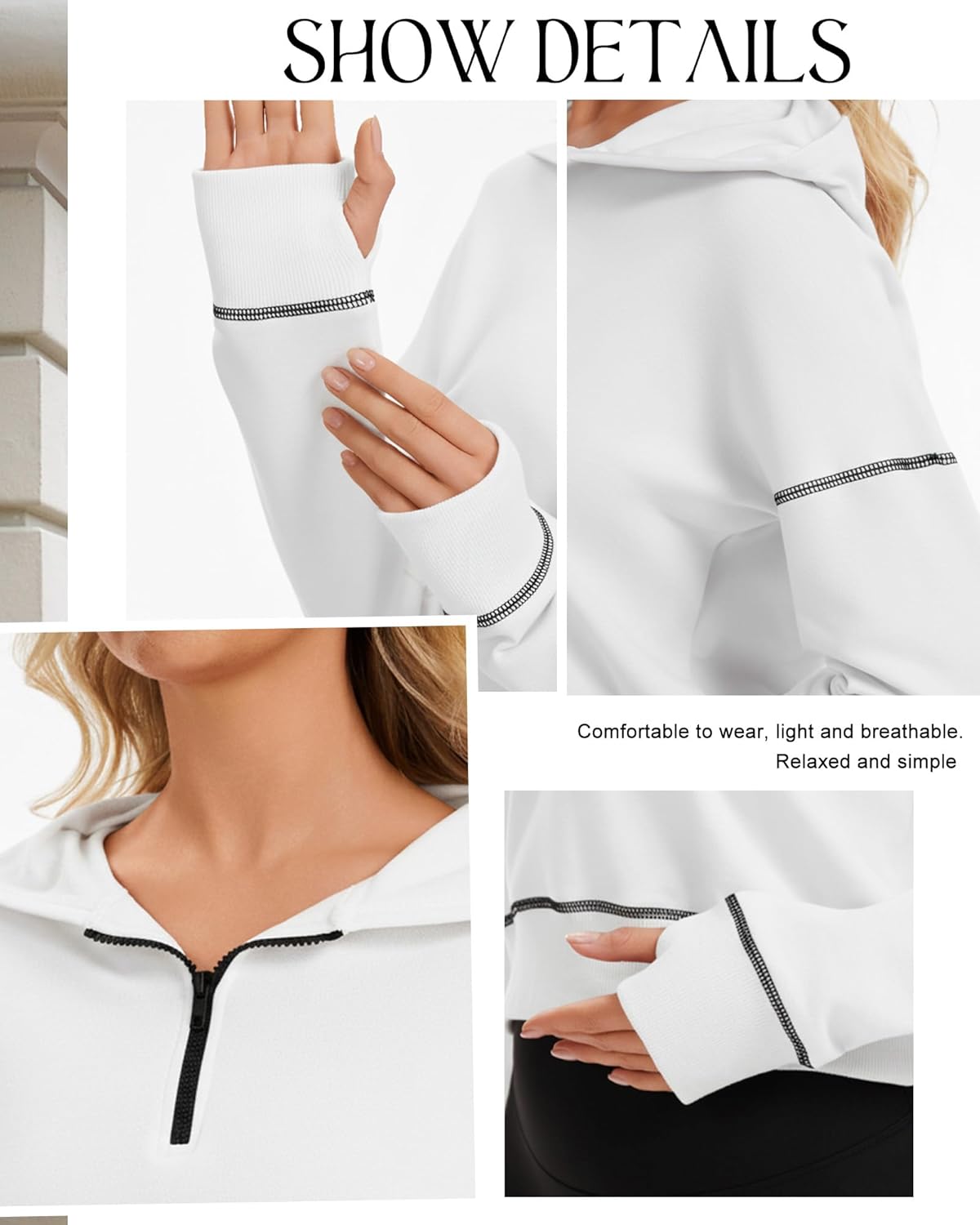 Women Half Zip Hoodies Cropped Sweatshirt 2025 Trendy Fall Long Sleeve Hooded Athletic Pullover with Thumb Hole - Image 5