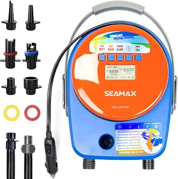 Seamax SUP20Max مضخة هواء كهربائية مزدوجة المرحلة 20PSI لـ SUP والقوارب القابلة للنفخ ، برامج ثابتة ذكية مع مستشعر درجة حرارة مدمج ومؤقت