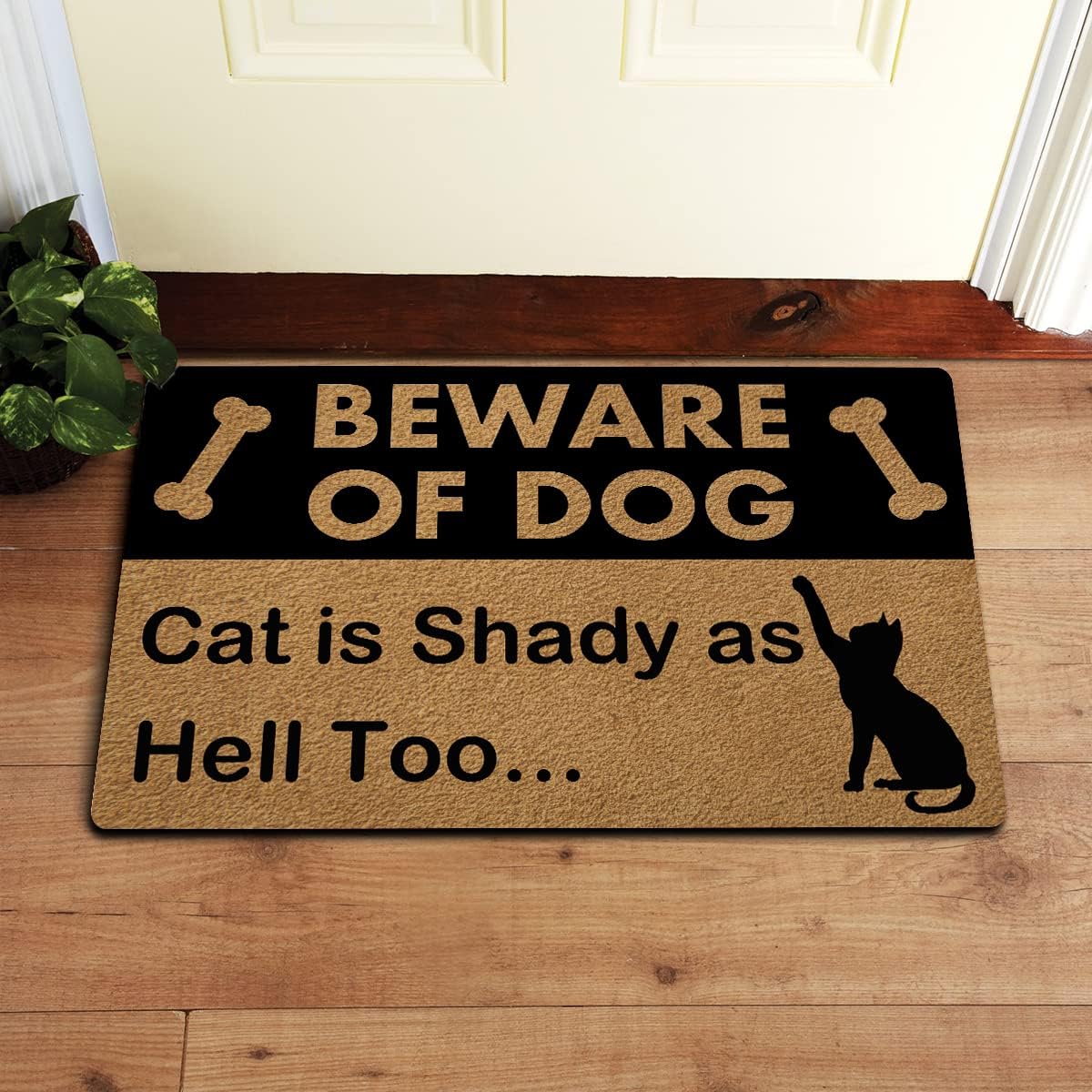 MjiejieM Funny Mats Beware of The Dog The Cat is Shady as Hell Too Indoor Floor Welcome Mat for Entrance Way Rubber Back for Front Door Indoor Outdoor Cute Rugs 23.6"(L) x 15.7"(W)