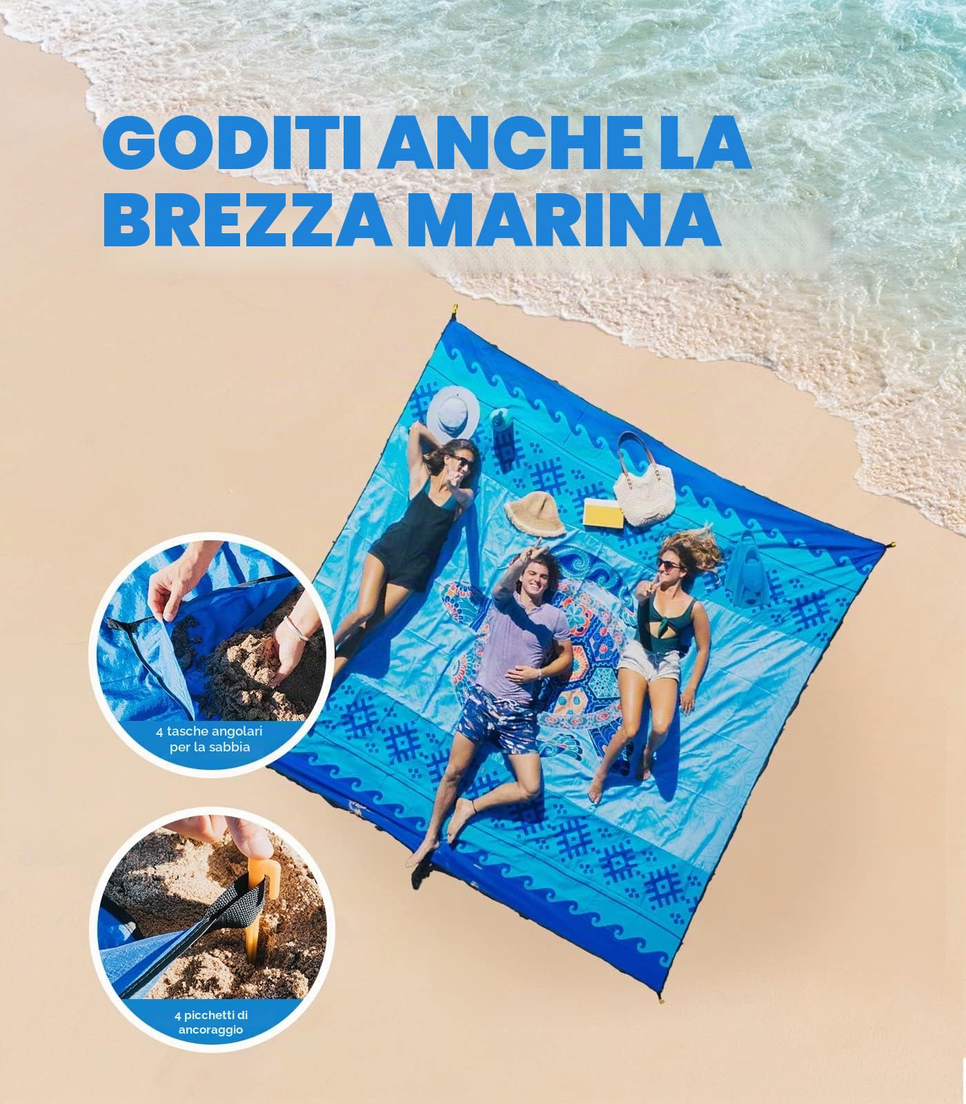 OCOOPA Coperta da Spiaggia Impermeabile 270 x 210 cm, Coperta Picnic Portatile, Telo Anti Sabbia Tappetino da Mare Grande Adatta per Spiaggia, Giardino, Campeggio, Viaggi