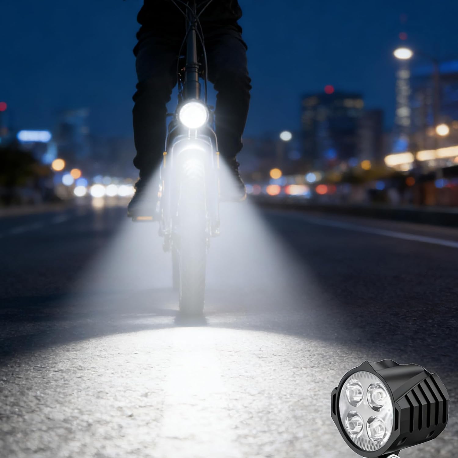 Ultra-Bright 12W Ebike LED Headlight 3 Pin Male Waterproof Connector 300 Lux High-Brightness Horn Warning Night Riding Front Light for 48V 36V Mountain Bicycle or E-Scooter