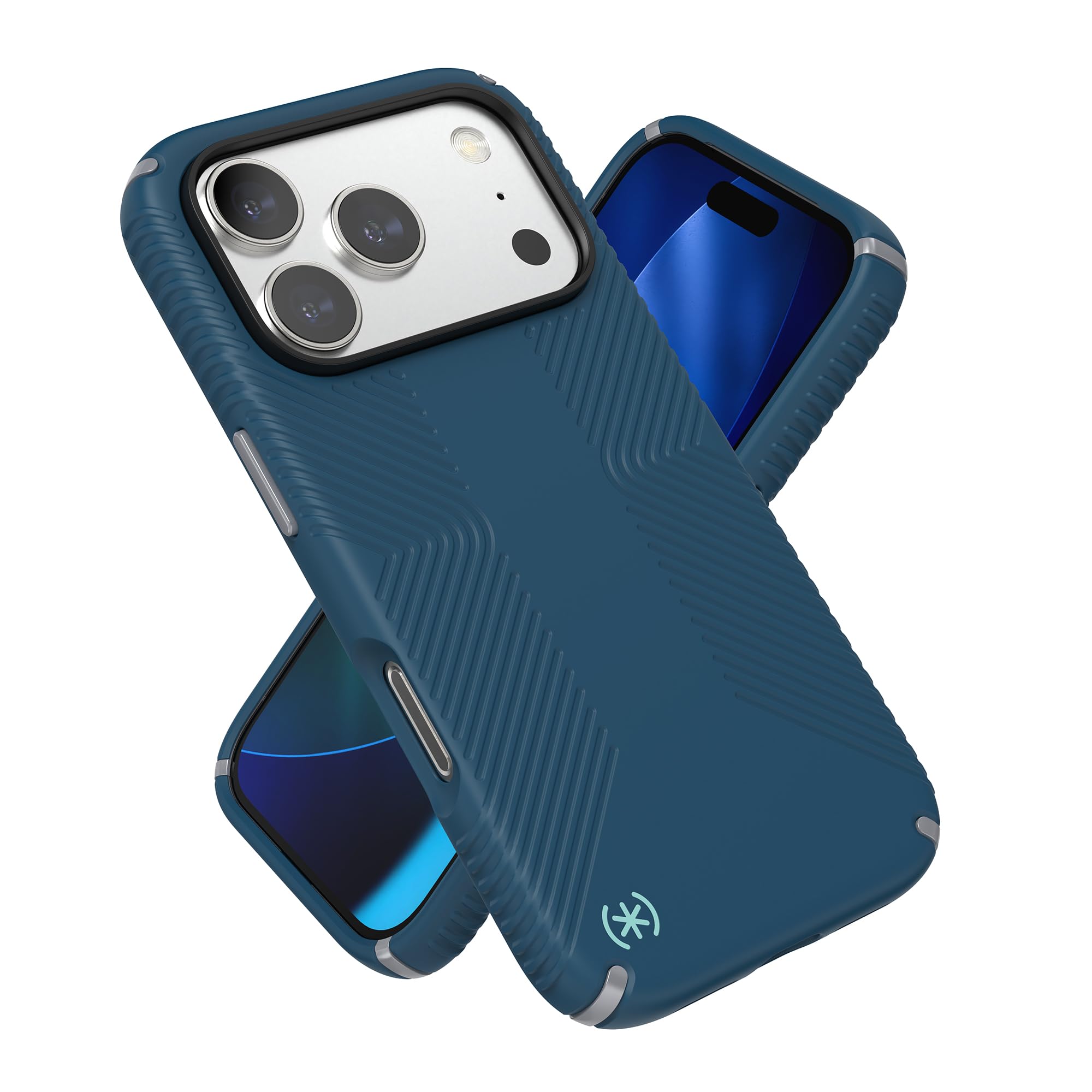 Speck PRESIDIO2 Grip for iPhone 17 and 18 Pro Case, MagSafe-Compatible, Slim Protective Case, DEEP SEA/Silver Metallic/Spell Blue