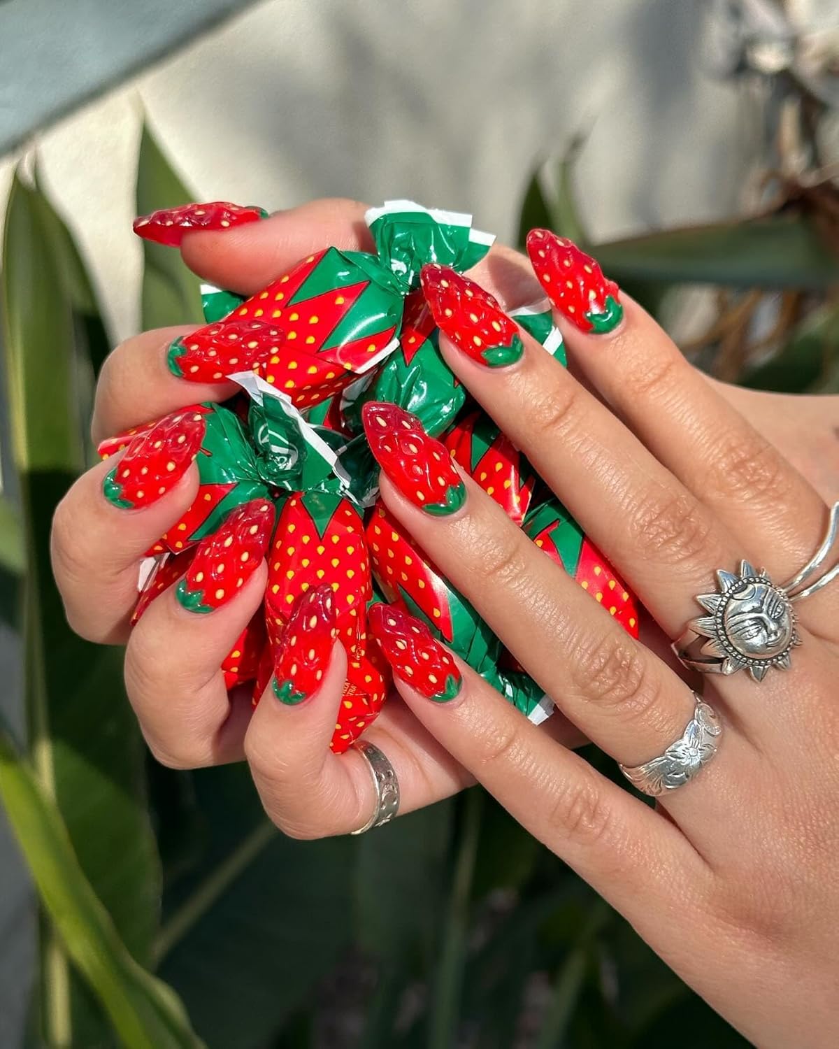 Handcrafted Press On Nails Creative 3D Full-Cover Strawberry Design Fun Fruit Shape 100% Handmade Realistic Artistic Fake Nails Gifts For Women (Strawberry, Medium M)