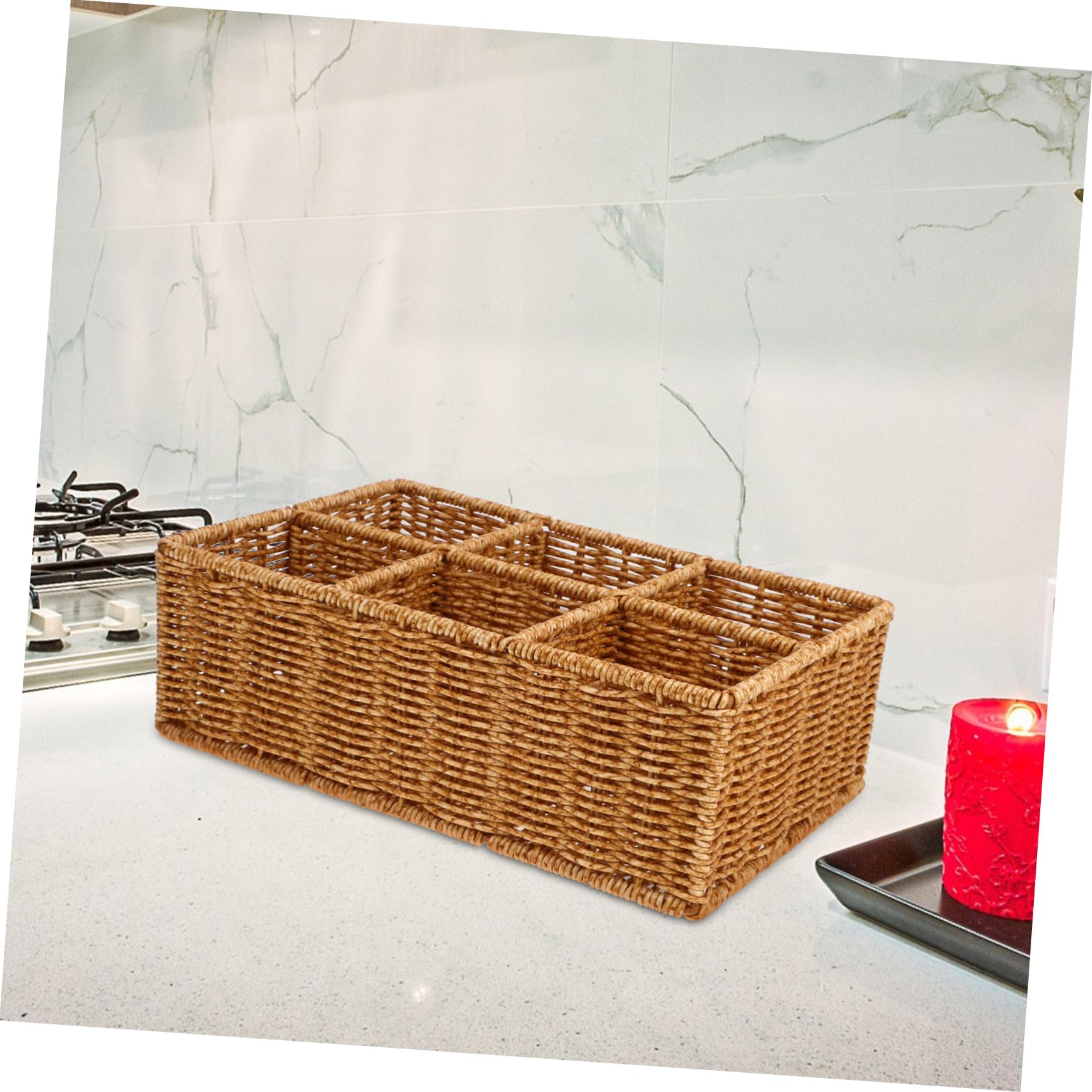BESTYASH Cesta Organizadora de Cubiertos Separador para Cajón de Cocina de Ratán Sintético Plástico, Diseño Ahorra Espacio, Uso Práctico en Cocina