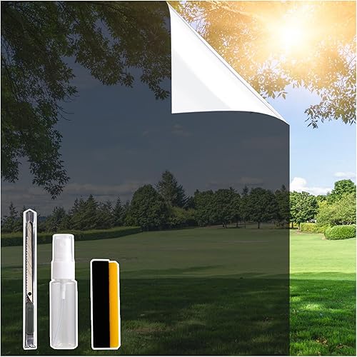 Bectosy One Way Privacy Window Film Heat Control Sun Blocking See Out Not in Daytime Privacy Tinted Window Film for Home Office（Black, 17.5" x 78.7"）