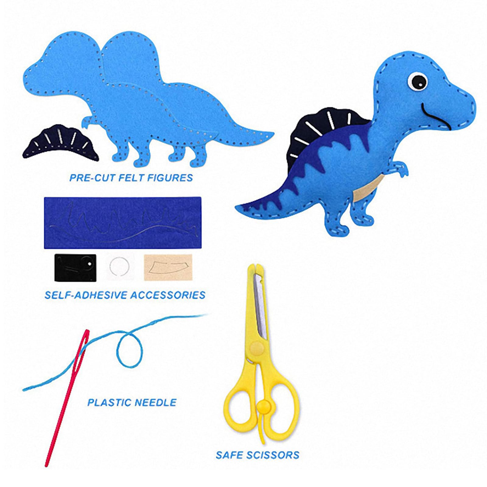 Kit Couture Dinosaures Pour Enfants - 14 Animaux En Feutre - Broderie Et Crochet Débutant - Cadeau Créatif