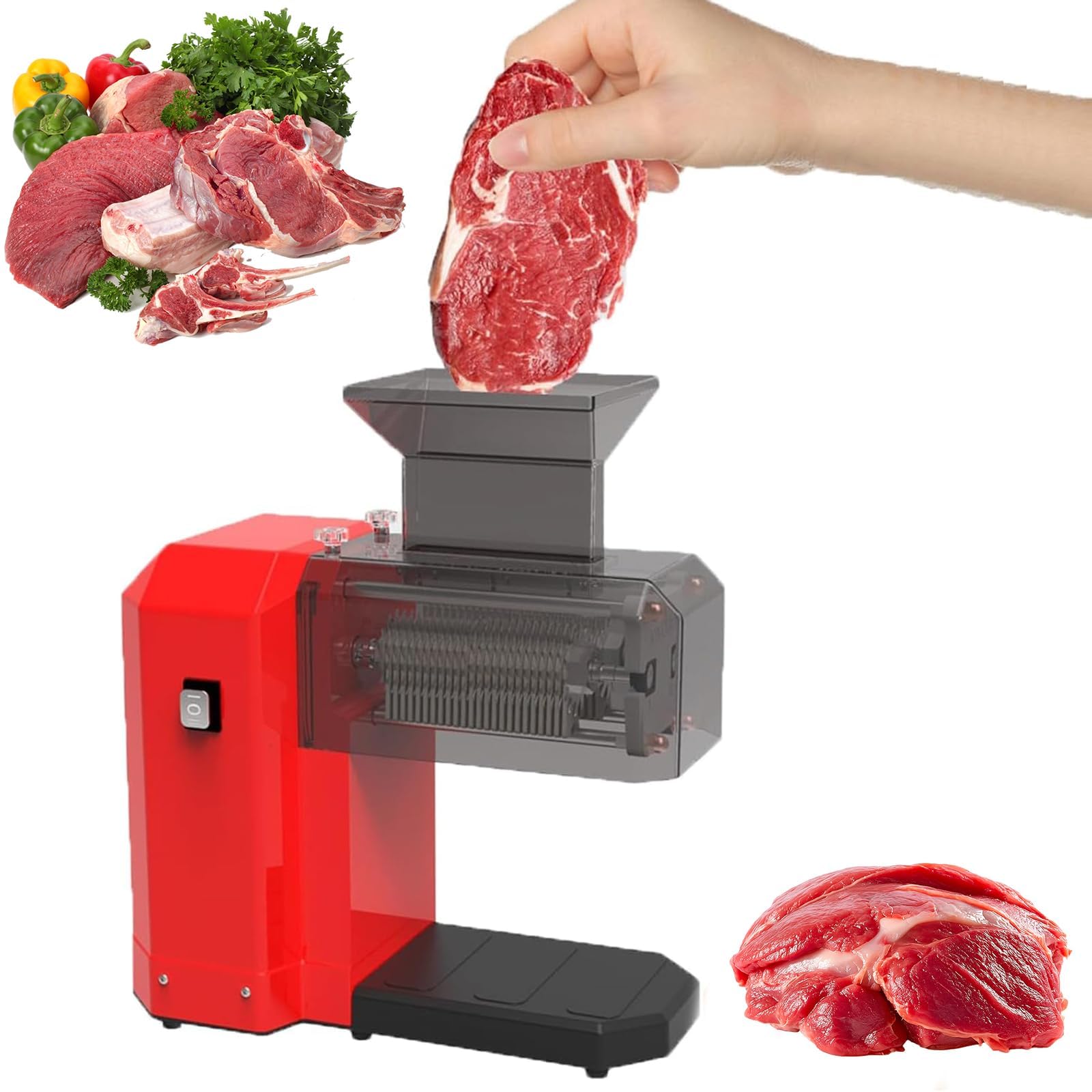 Elektrischer Fleischklopfer, 600 W, verstellbare Fleischdicke 0–4 cm, abnehmbarer Spritzschutz, leicht zu reinigen für Rind, Huhn und Schweinefleisch