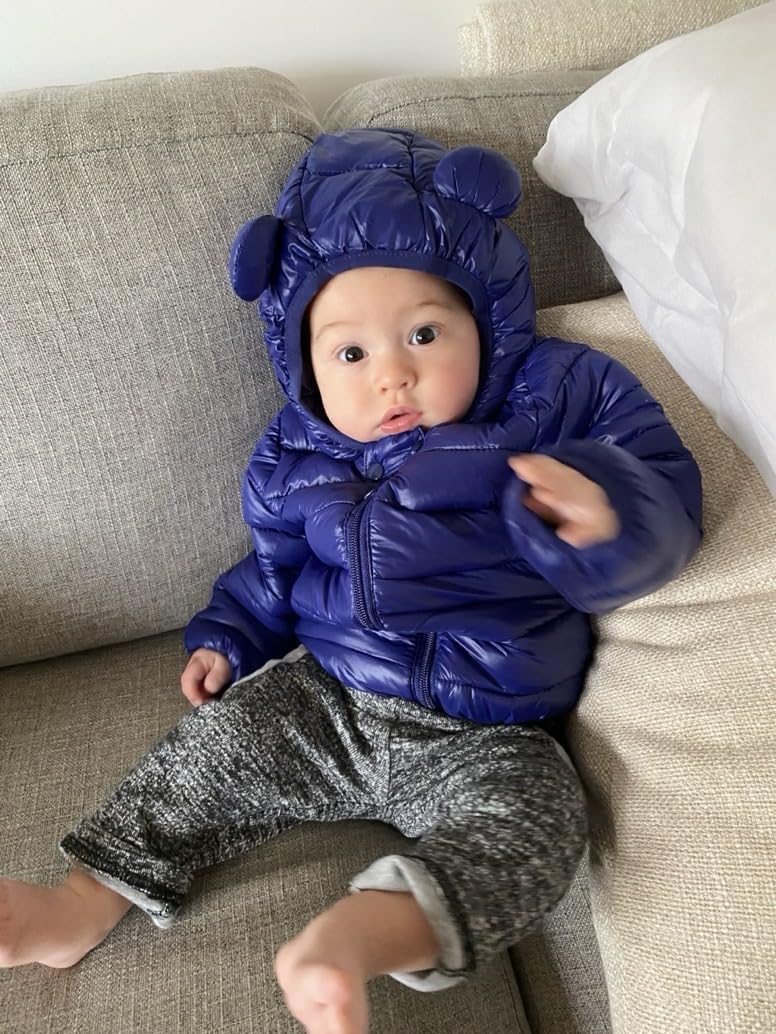 AIWUHE Baby Puffer Jacket Hooded Light Winter Coats Bear Ears Zipper Up Down Coats Outwear for Toddler Boys Girls 6M-4T