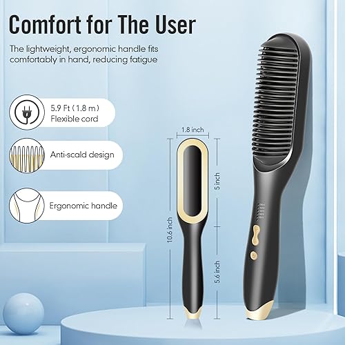 Miniatura 8 de Alisador de pelo iónico para mujer con 5 ajustes de temperatura, calentamiento rápido y peine alisador de cabello de doble voltaje, anti-quemaduras