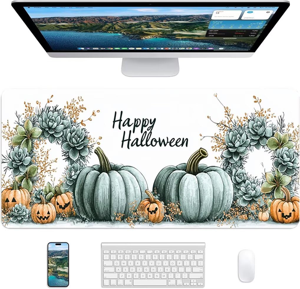 Wxuaixnn Halloween Tappetino per Mouse Gaming XXL, 160x80cm Tappetino da Scrivania, Bianco Mousepad con Bordi Cuciti per Gamer e computer portatilea, Migliora la Precisione e la velocità -10069