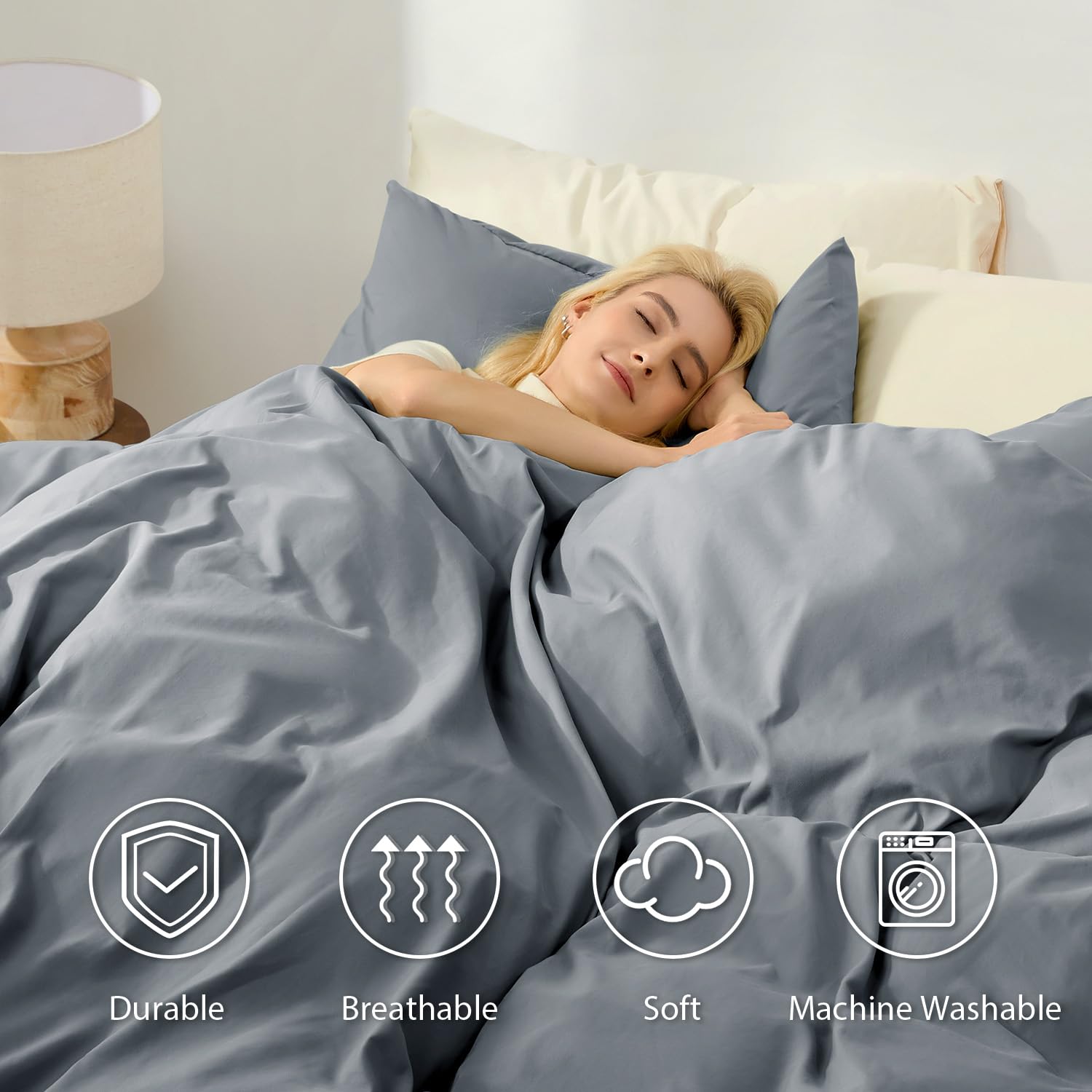 puredown 2PCS Copripiumino Singolo 135x200cm+ 2PCS Federe in Microfibra 40x80cm, Set di Copripiumino Monocromatica per Letto Singolo, Traspirante, Morbida, Oeko-Tex, Grigio