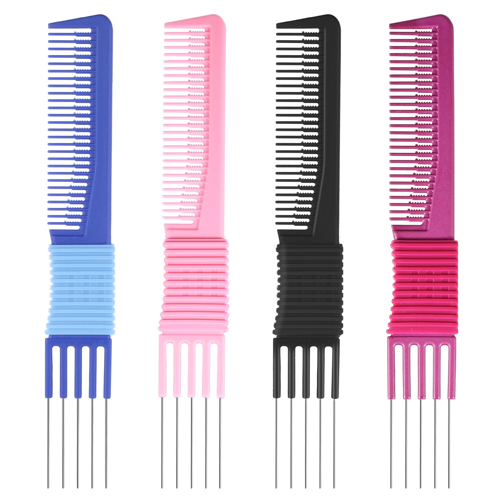 Hair Comb 4 Pack Lift Teasing Combs with Metal Prong Salon Teasing Lifting Fluffing Comb with 5 Stainless Steel Pins Lift Teasing Combs for Women Most Hair Types