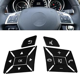 12Pcs Black Steering Wheel Button Cover Interior Decoration Trim Replacement for Mercedes-Benz Accessories A B C E SLK SL ML GL ClA GlA W176 W212 W204 W246 Class 2015 2014 2013 2012 2011 2010