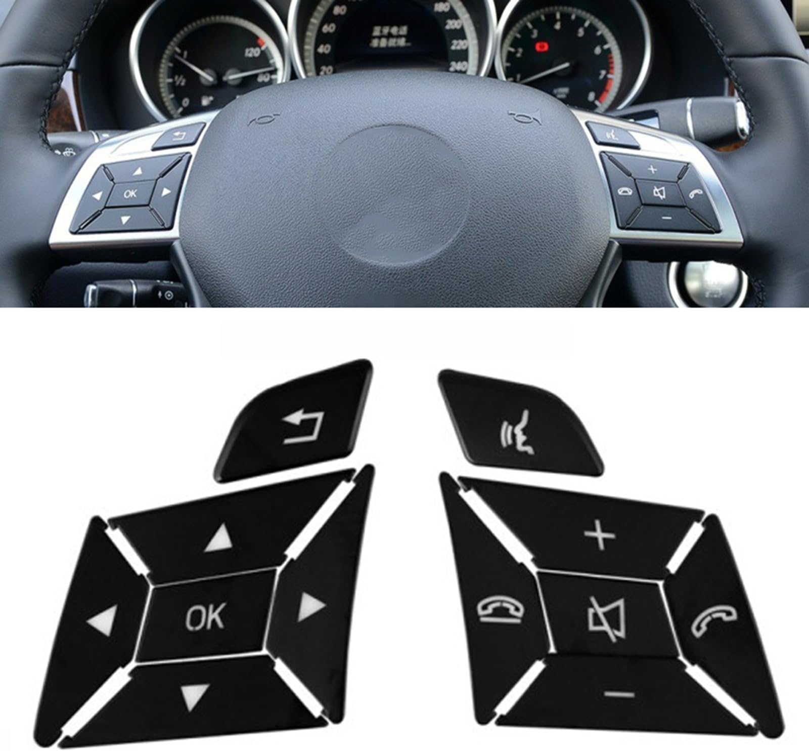 12Pcs Black Steering Wheel Button Cover Interior Decoration Trim Replacement for Mercedes-Benz Accessories A B C E SLK SL ML GL ClA GlA W176 W212 W204 W246 Class 2015 2014 2013 2012 2011 2010