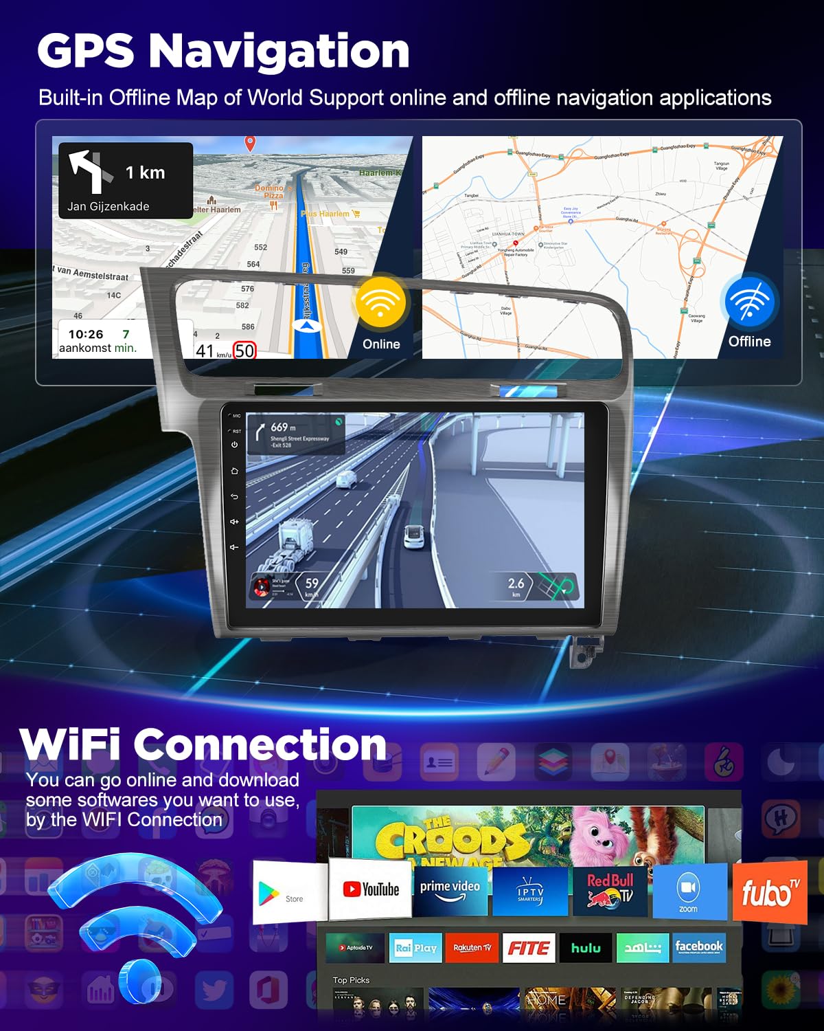NHOPEEW Autoradio 8 Core 6+128G Android per VW Golf 7 MK7 2012-2020 con Carplay wireless e Android Auto DSP Wifi GPS Comandi al volante Vista panoramica a 360