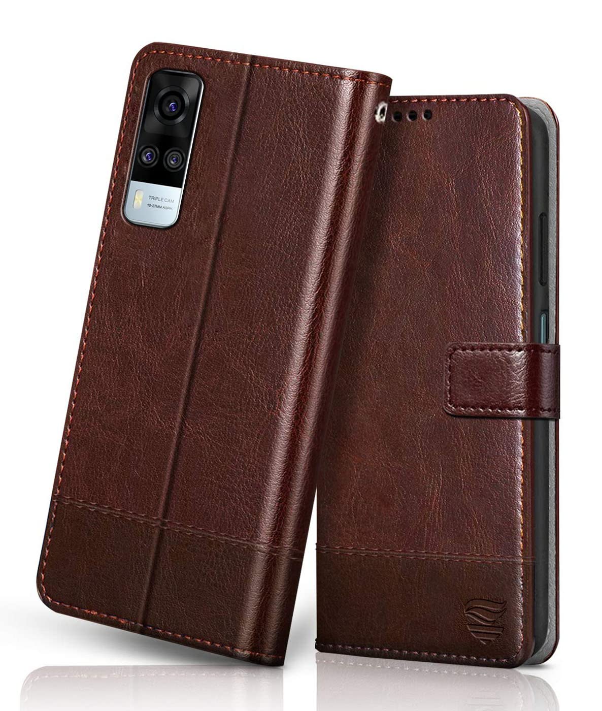 FLIPPED Vegan Leather Flip Case Back Cover for Vivo Y31 | Y51a | Y51 (2020) (Flexible, Shock Proof | Hand Stitched Leather Finish | Card Pockets Wallet & Stand | Tan with Brown) (B09J5DJPR9) Amazon Price History, Amazon Price Tracker