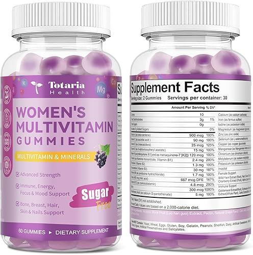 Miniatura 9 de Totaria Gomitas multivitamínicas sin azúcar para mujeres mayores de 14 años con hierro, inositol, folato, biotina, gomitas multivitamínicas diarias