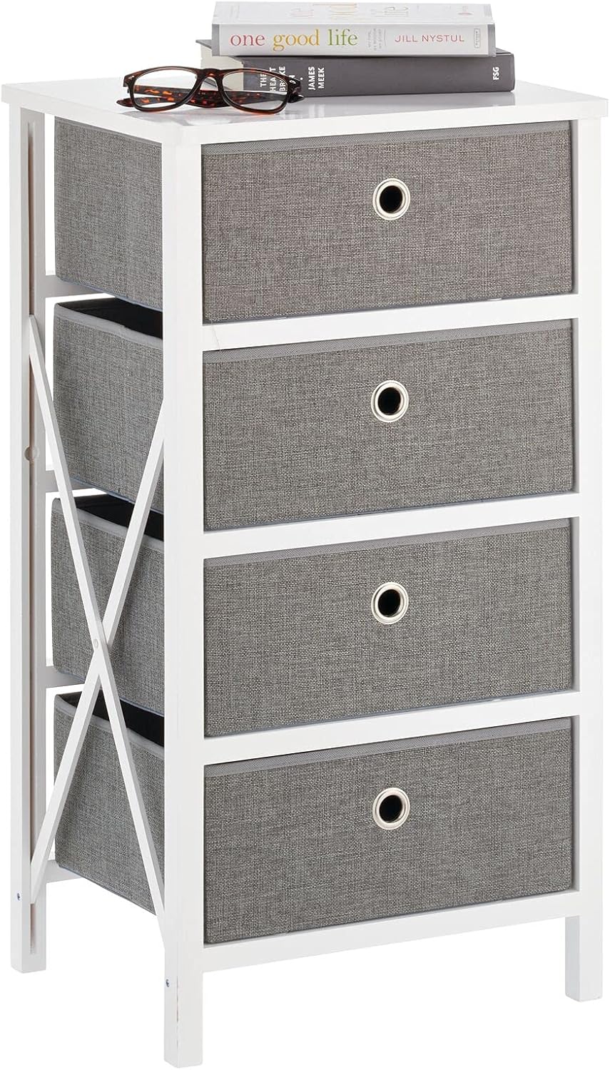 mDesign 4 Drawer Foldable Dresser Storage Unit Chest - Wood Frame, Easy Pull Fabric Bins - Farmhouse Organizer Unit for Household Storage Bedroom, Hallway, Entryway, Closets - Gray/White : Home & Kitchen