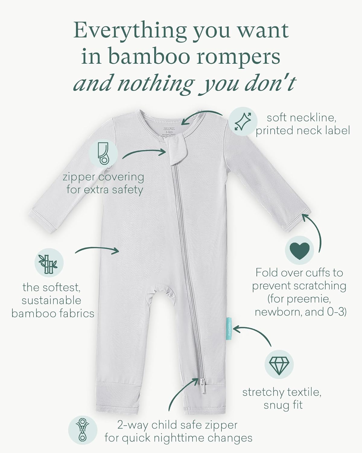 PurComfy Baby Long Sleeve Romper Jumpsuit, Premium Soft Rayon One Piece Pajamas Boy Girl 2-Way Zipper Coverall Sleeper - Image 2