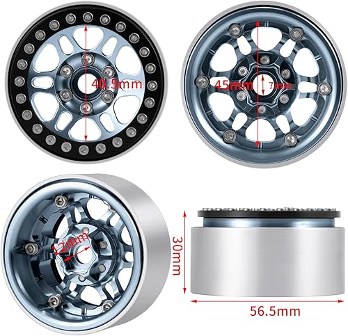 Miniatura 2 de Cubos de rueda de metal Beadlock de 1.9 pulgadas para TRX4 Axial Scx10 110 RC Car, paquete de 4 (titanio y negro)