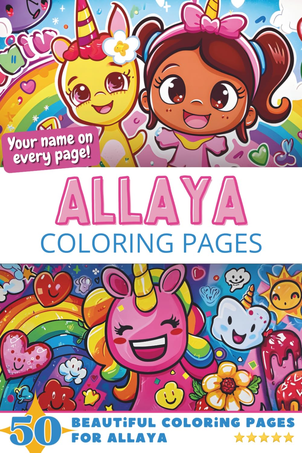 Allaya Coloring Pages: Wow-Effect! Your name on every page - Allaya coloring book - 6x9" - 50x Allaya coloring page - Fantastic Gift