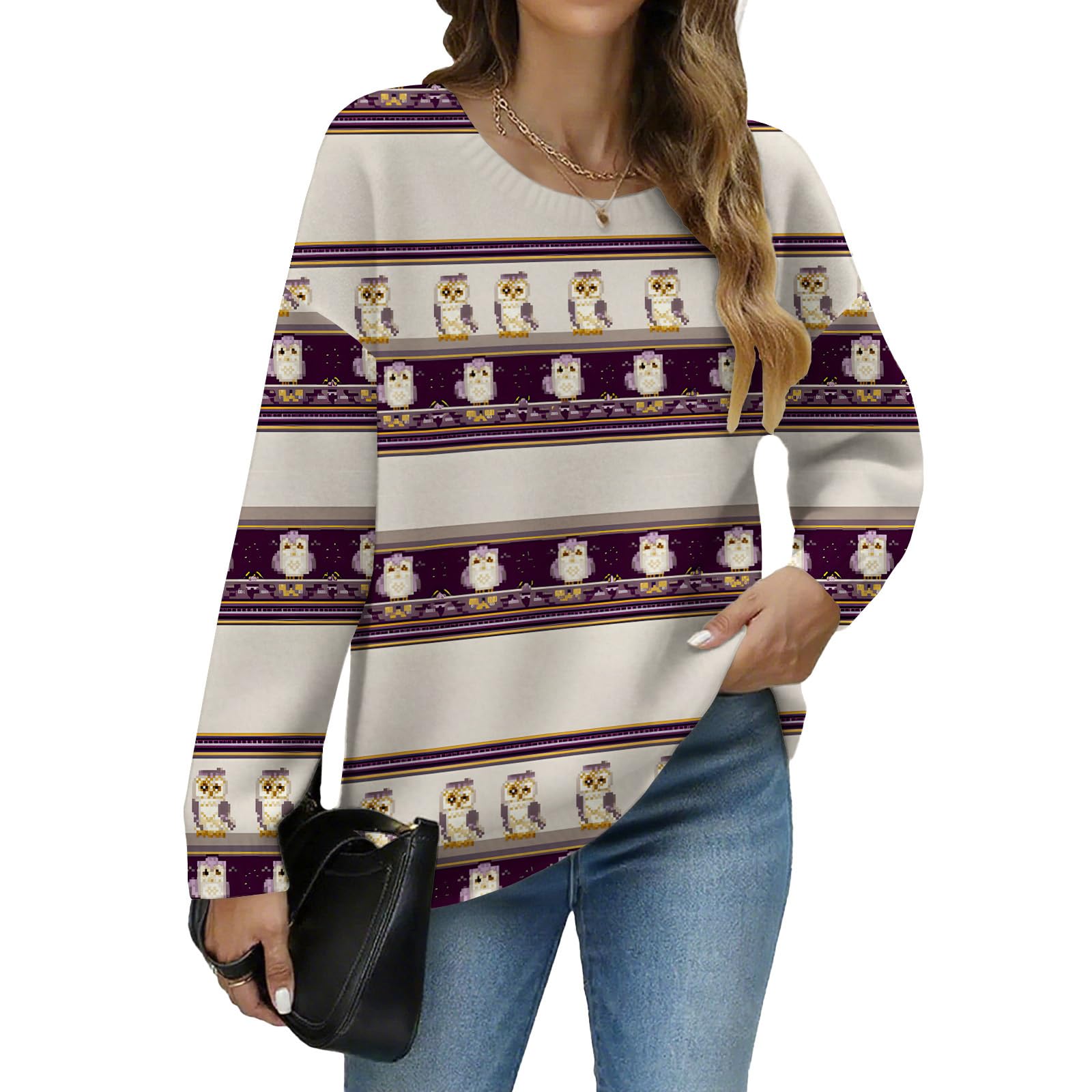 Womens Cute Animal Print Christmas Sweaters Crewneck Long Sleeve Graphic Knit Jumper Pullover Loose Fit Casual Tops
