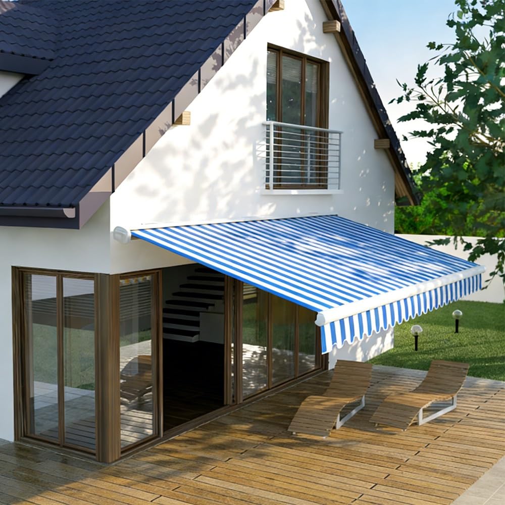 Copertura di ricambio per esterni, in poliestere, retrattile, colore blu e bianco, 3,5 x 2,5 m, perfetta per terrazze e giardini