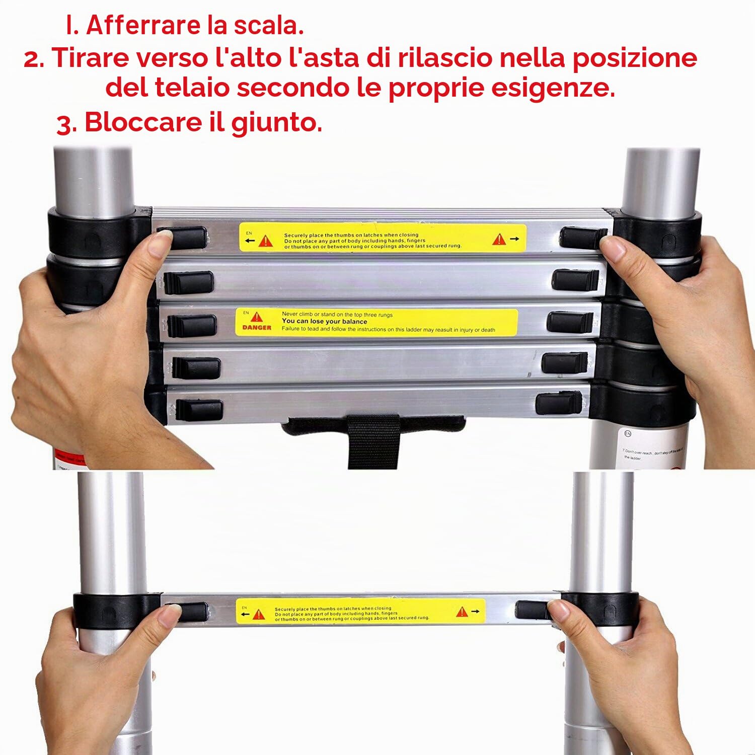 5M Scala Telescopica, Scala alluminio pieghevole scala multiuso Scaletta 16 gradini, Capacità 150kg, 2.5M+2.5M
