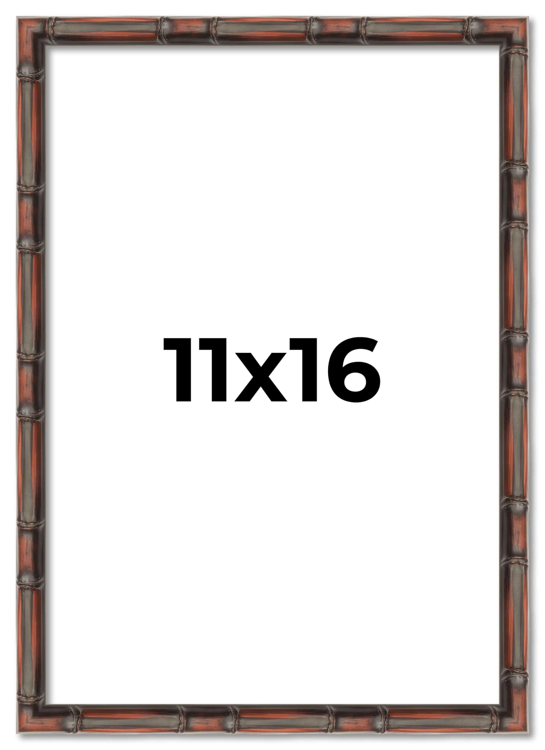 11x16 Frame Brown Bamboo with Dark Coffee/Walnut Finish | Solid Wood Picture Frame Width 0.75 Inches | Interior Depth 0.5 Inches | Complete with UV