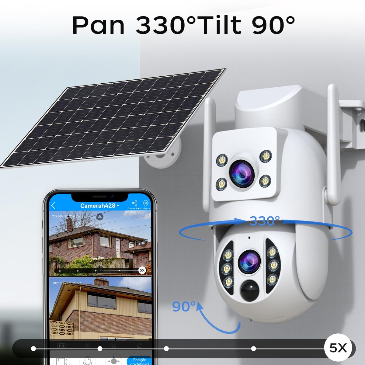 JOOAN Cámara de seguridad solar inalámbrica WiFi 2Kx2 360°PTZ Cam doble lente 9000mAh batería color noche sonido y luz alarma IP66 resistente a la intemperie tarjeta de seguimiento humano