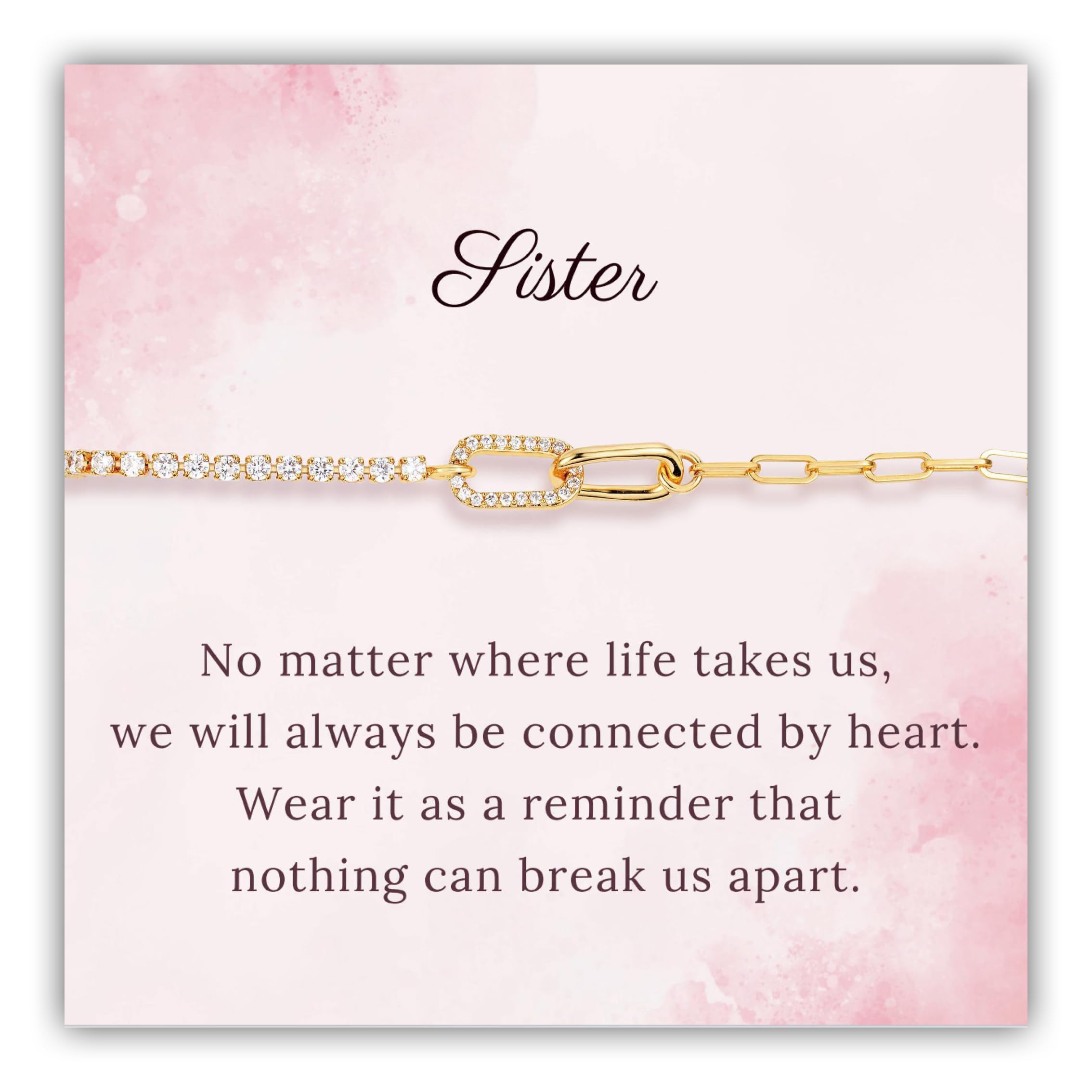 SilverLining Creation Double Link Gold Bracelet for Women– Sister Birthday Gifts, Sister Gifts, Cool Gifts for Sister Birthday, 18K Gold Plated, 5A Zirconia, Triple-Layered Finish, Size 6-8 Inch