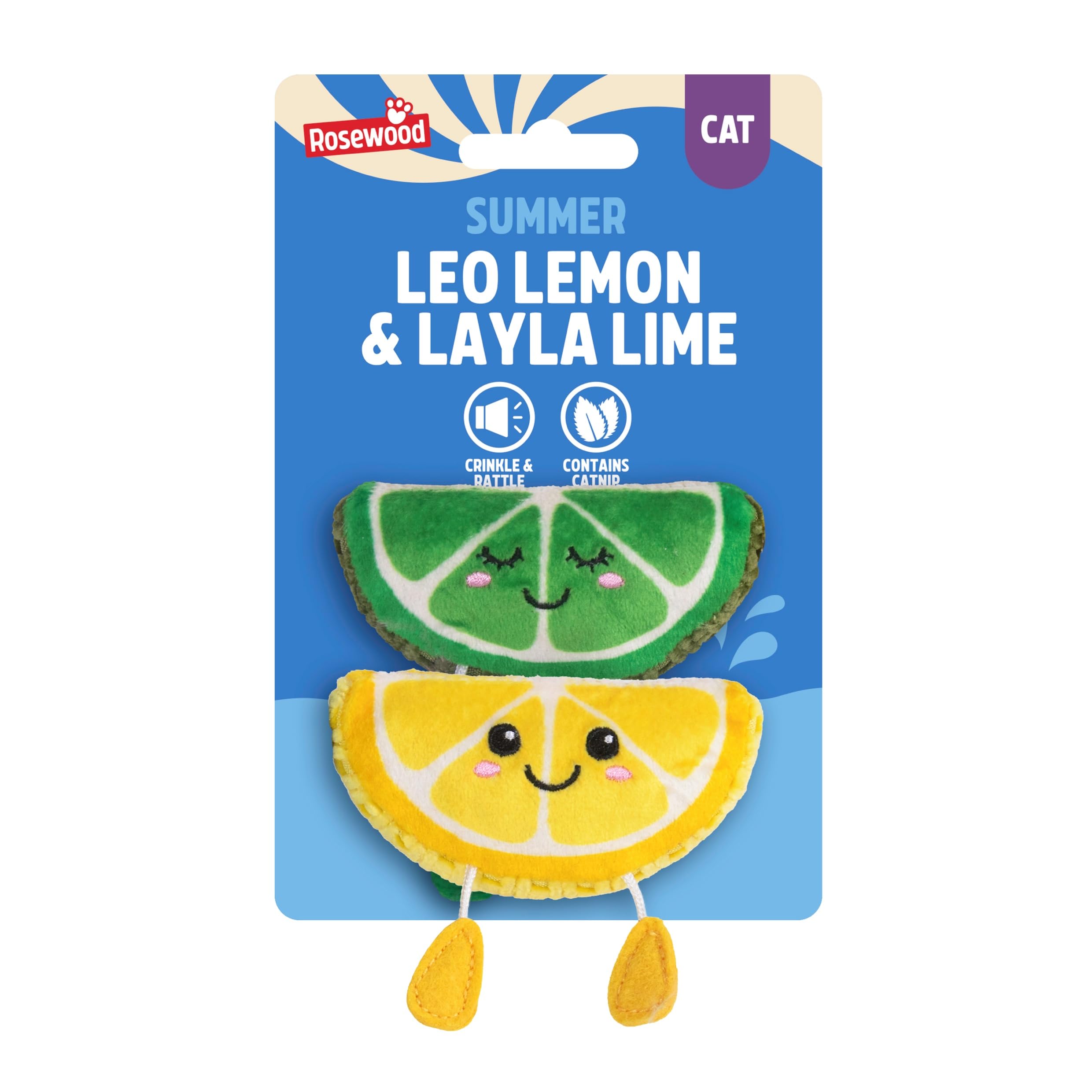 Rosewood Lemon & Lime Duo Cat Toys with Catnip – Crinkle & Rattle Interactive Kitten Toys, Soft Plush Fruit Toys for Cats, Chase, Bat & Play (2 Pack)