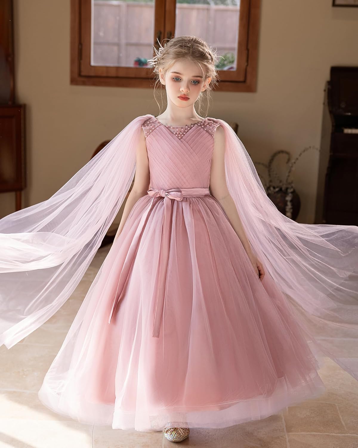 Flower Girls Tulle Dress Bridesmaid Formal Wedding Kids Pageant Princess Prom Birthday Party Ball Gown