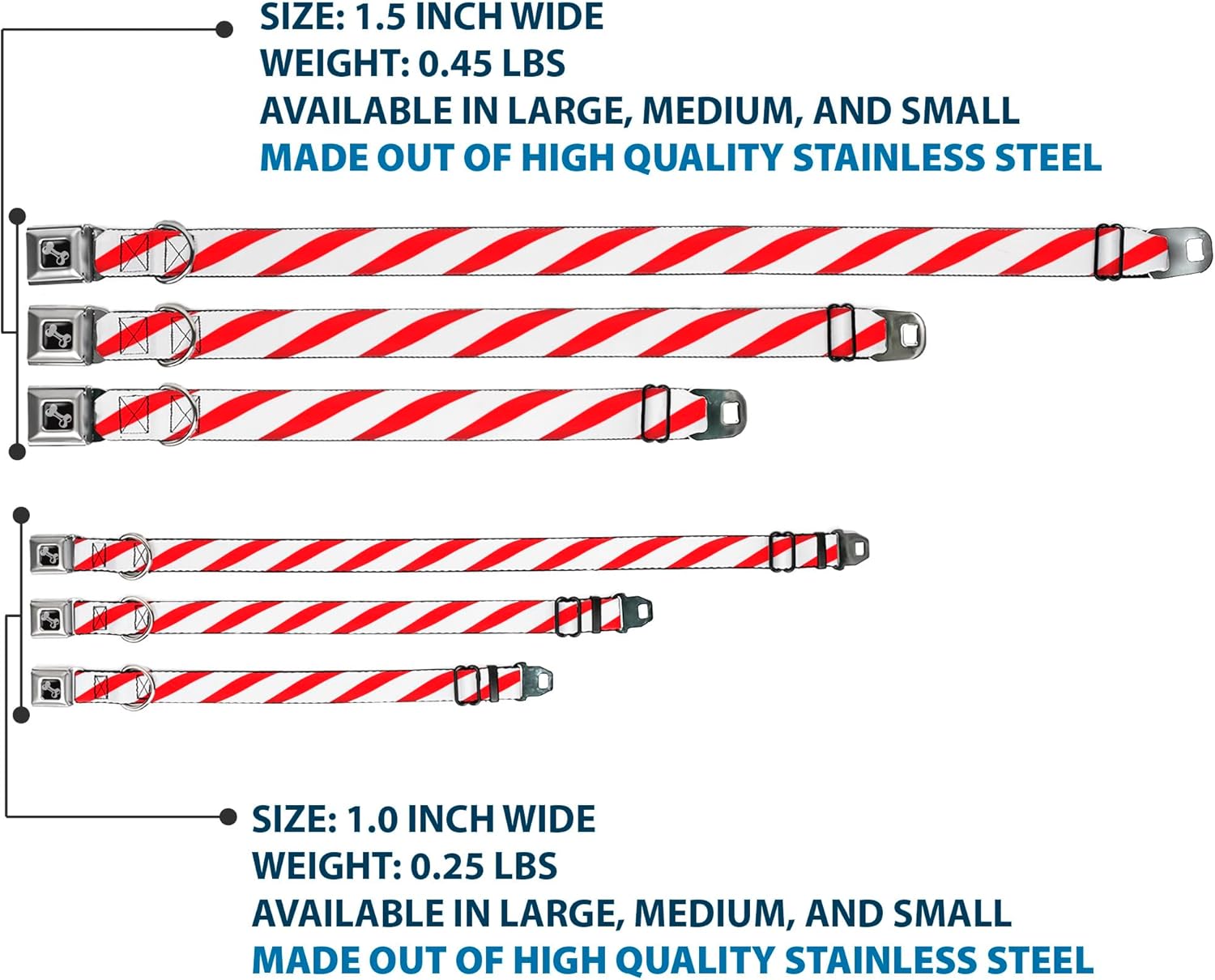 Buckle-Down Seatbelt Buckle Dog Collar - Candy Cane - 1" Wide - Fits 9-15" Neck - Small