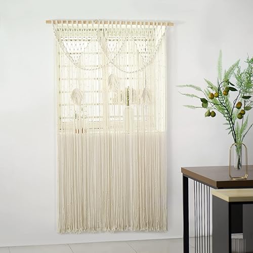 Miniatura 1 de SOONOW Cortina de macramé para ventanas y puertas, cortinas de hojas de macramé con alzapaños, 40 pulgadas de ancho x 70 pulgadas de largo, macramé