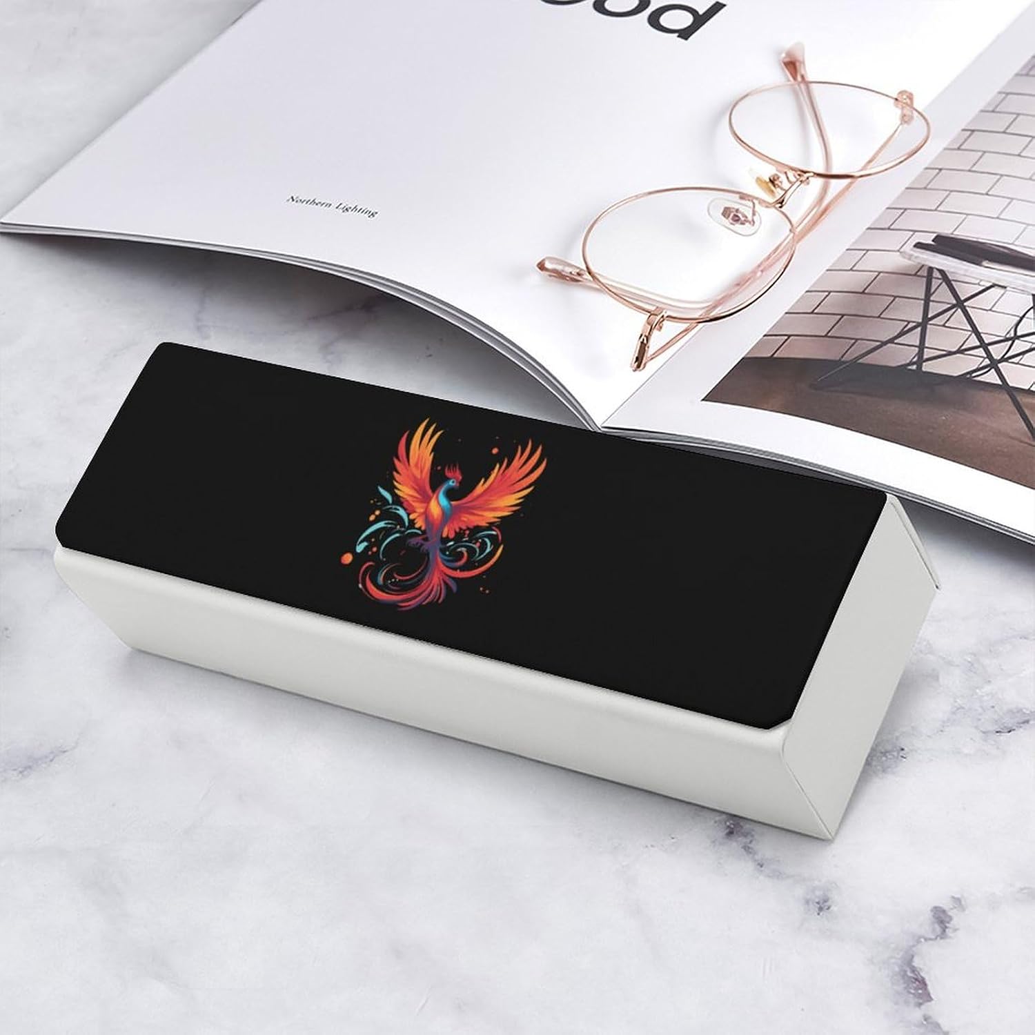 Phoenix Leather Eyeglasses Case for Women & Men, Brown, Modern Style, Hook & Loop Closure