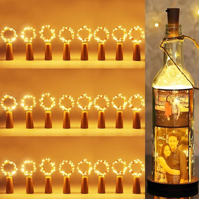 24 PackBottle Lights with Cork,Vighep 2M 20LED Copper Wire Battery Operated Wine Bottle Fairy Light for Gift DIY LED String Lights for Indoor Bedrooms Birthday Wedding Halloween Christmas Decoration