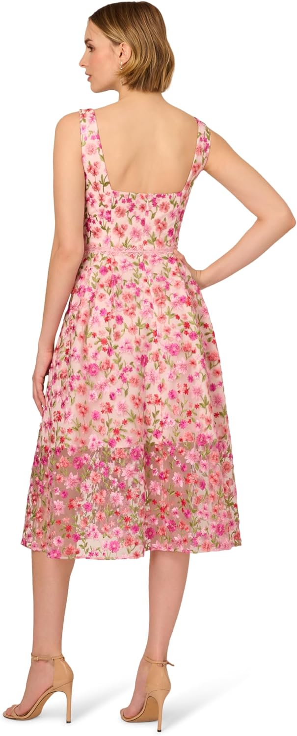 Adrianna Papell Women's Floral Embroidery Midi Dress